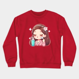 Girl applying skincare cute kawaii Crewneck Sweatshirt